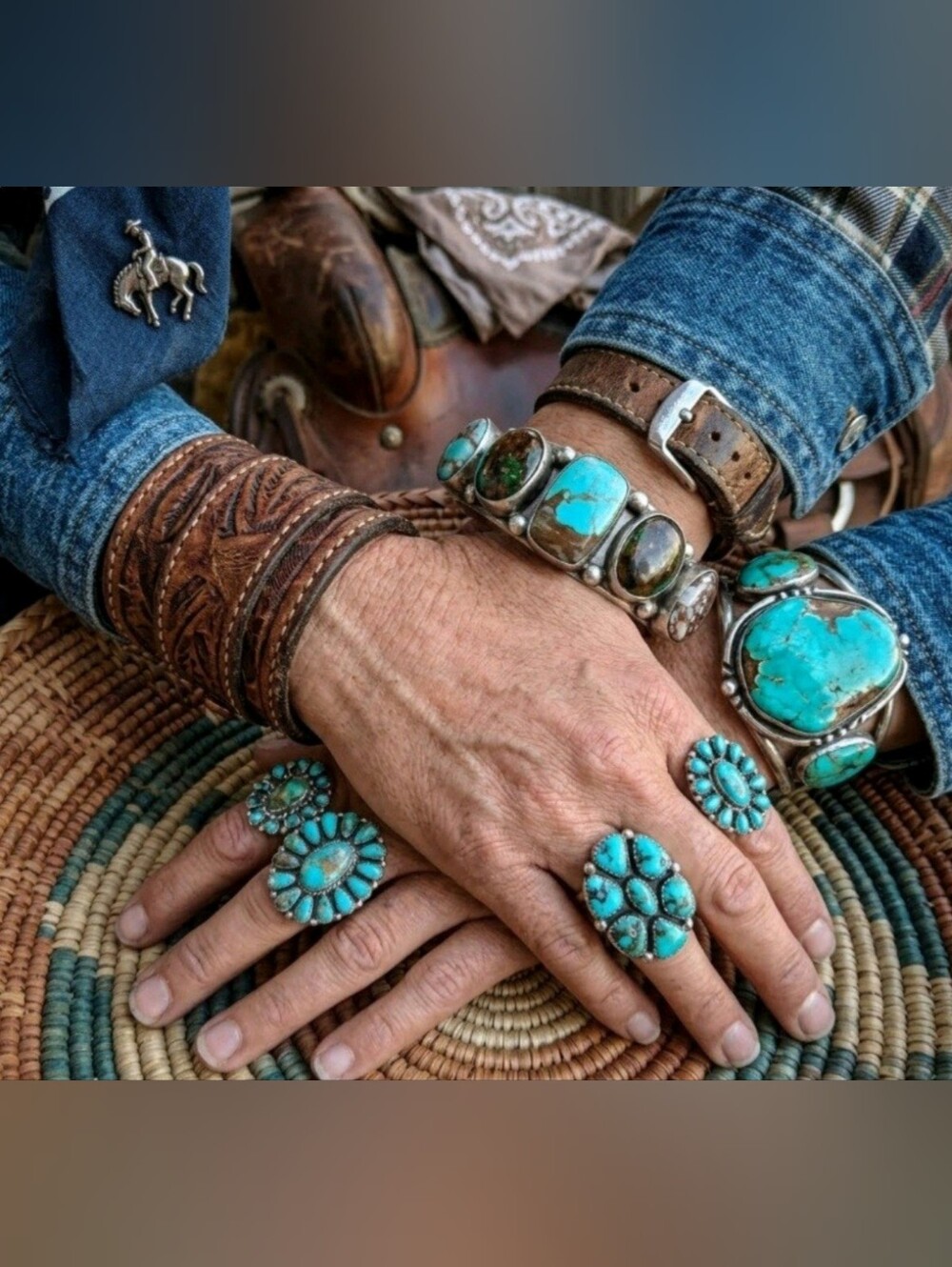 Turquoise and Brown Stone Sterling 6.5 Cuff Bracelet Hallmark AL 28.4 Grams
